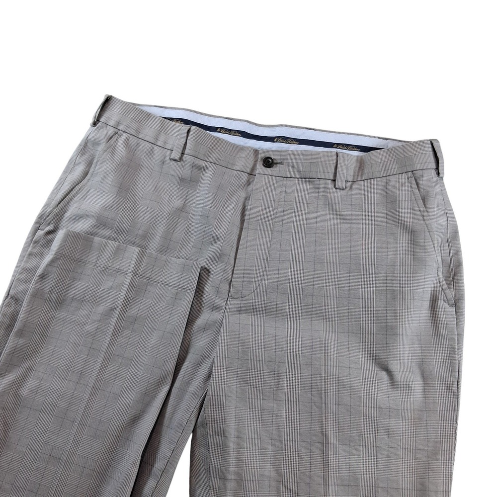 Brooks Brothers Advantage Chino Mens 36x30 Gray‎ Plaid Clark Fit Stretch Cotton